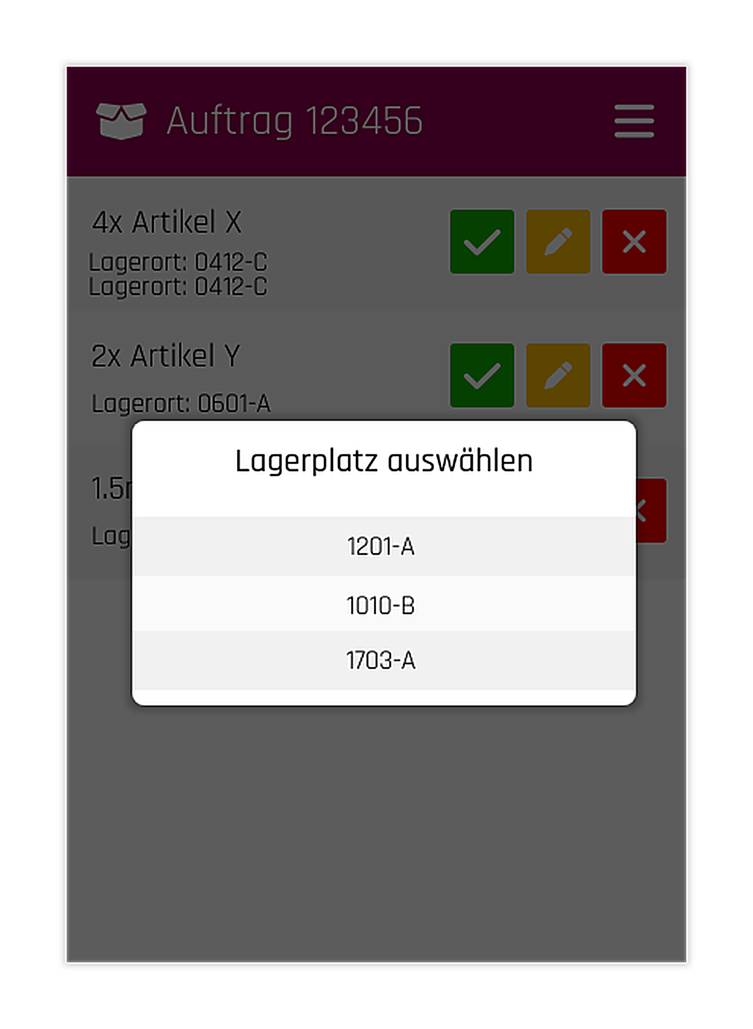 IDS Logistik-App Lagerplatzauswahl beim Einlagern