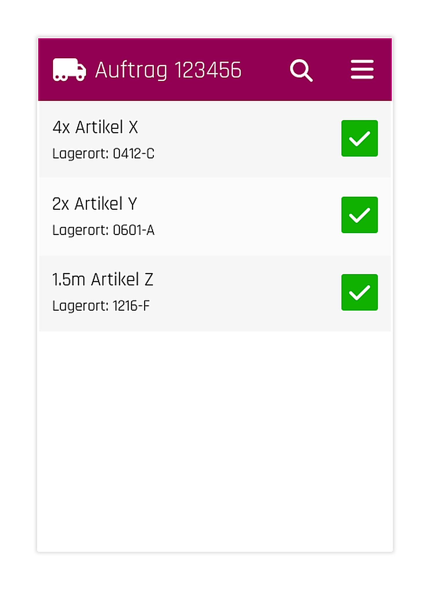 IDS Logistik-App Warenausgang mit bestätigten Auftragspositionen