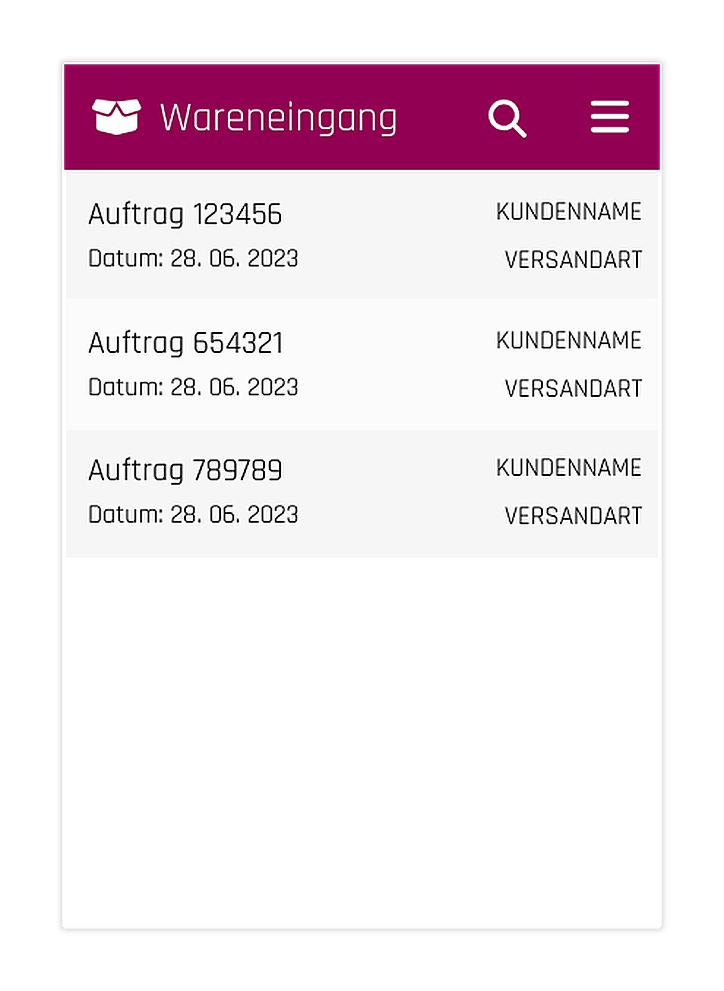 IDS Logistik-App Wareneingang mit Liste offener Aufträge